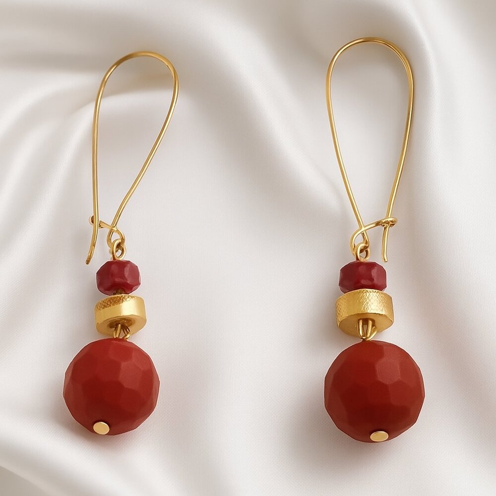Katheryn Kent Gold-Tone Long Drop Earrings – Burgundy Beads Elegant Design